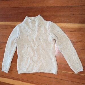 ESPRIT Sweater cable-knit cream ivory turtleneck mock wool alpaca Italy Women M